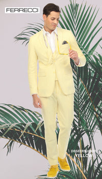 Men's Slim Fit Two Button Yellow Seersucker Suit