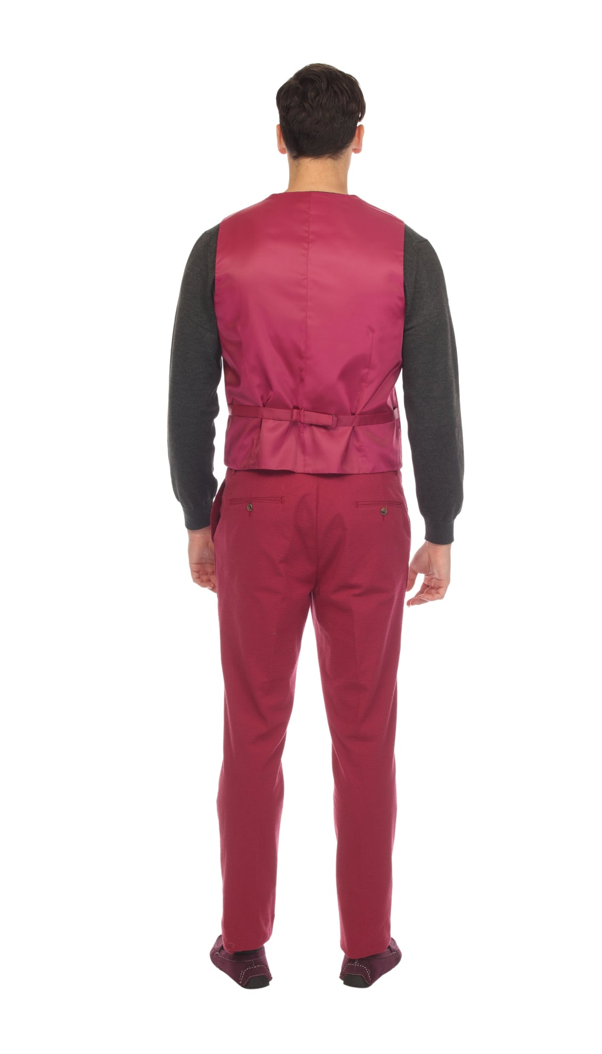 Men's Burgundy Grant Double Breasted Seersucker Mens Vest