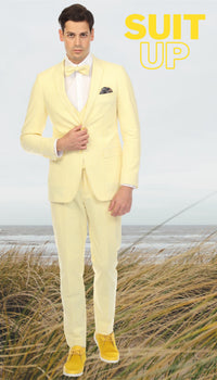 Men's Slim Fit Two Button Yellow Seersucker Suit