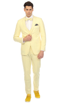 Men's Slim Fit Two Button Yellow Seersucker Suit