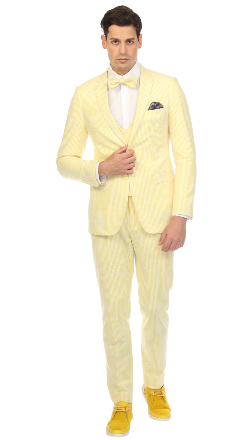 Men's Slim Fit Two Button Yellow Seersucker Suit