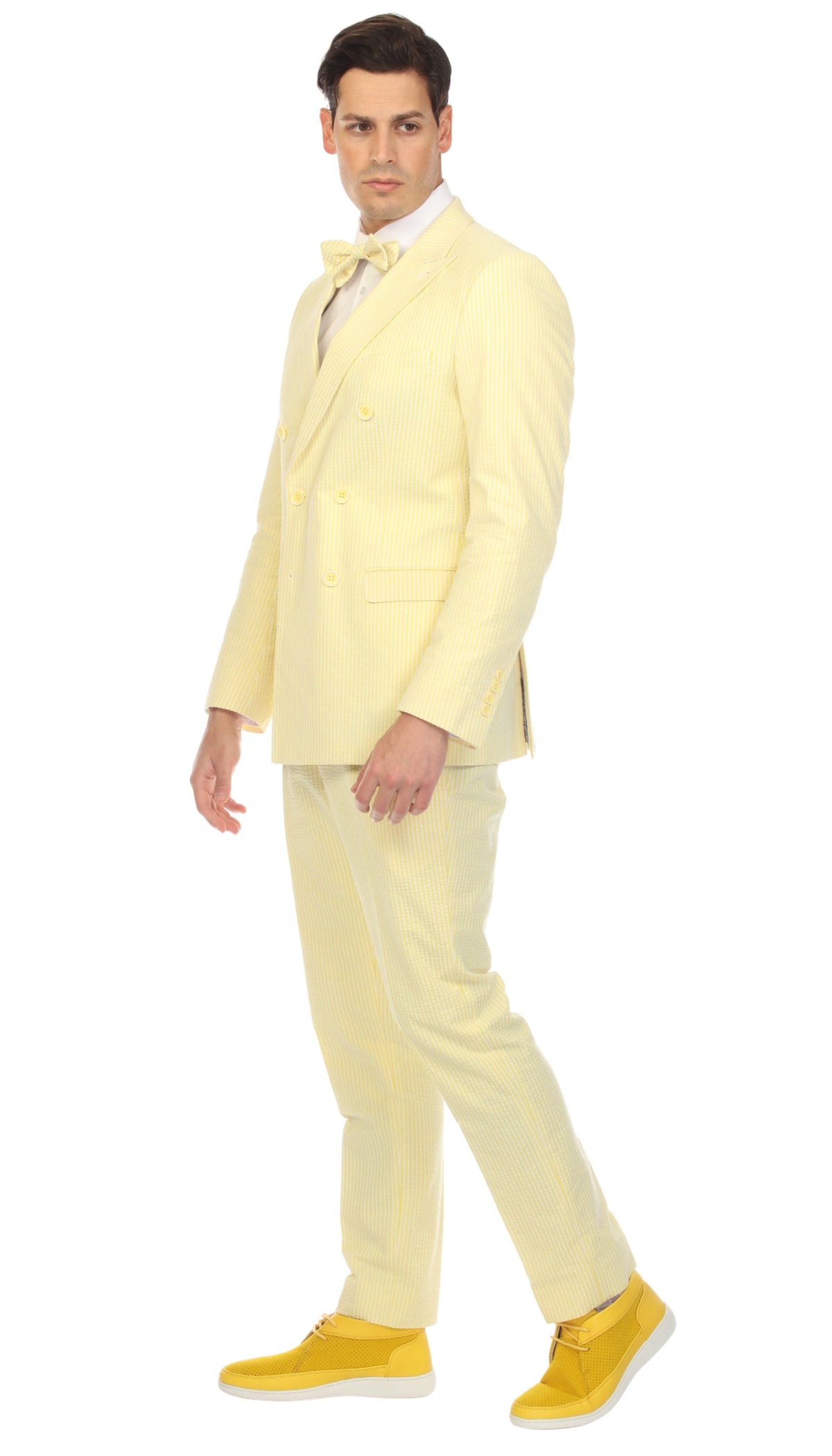 Men's Slim Fit Two Button Yellow Seersucker Suit