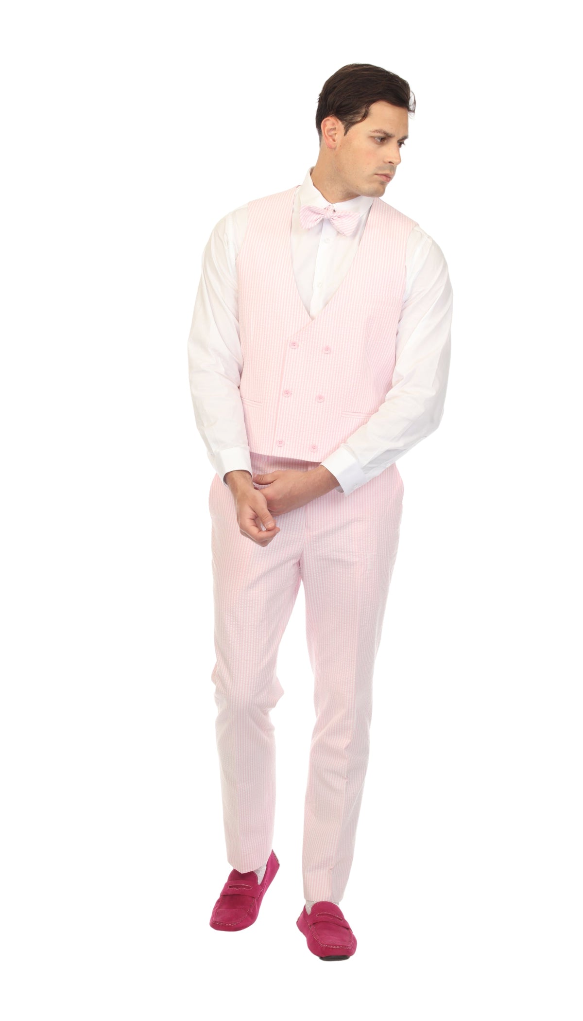 Men's Pink Grant Double Breasted Seersucker Vest