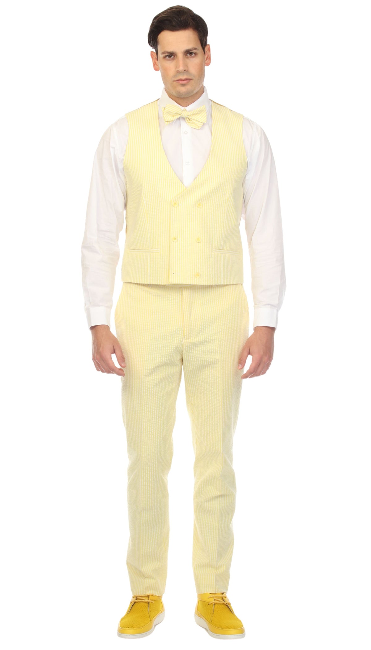 Men's Slim Fit Two Button Yellow Seersucker Suit