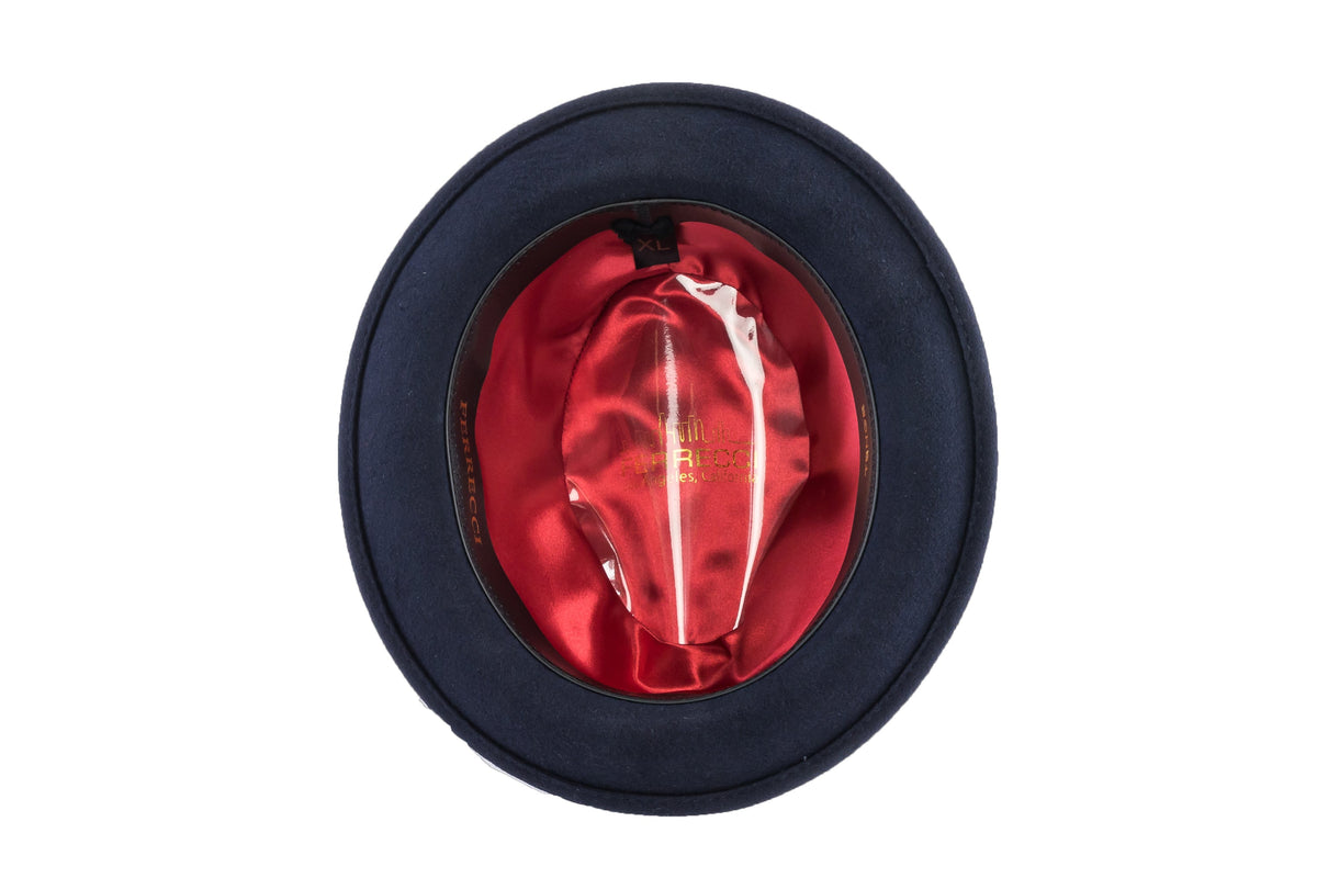 Ferrecci Brooks Soft 100% Australian Wool Felt Body With Removable Feather Navy Blue Hat Great For Travel.