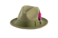 Ferrecci Brooks Trilby Soft 100% Australian Wool Felt Body with Removable Feather olive green hat Great for Travel