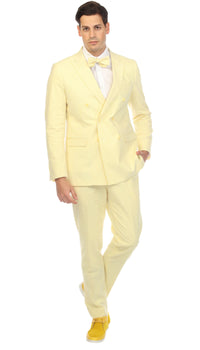 Men's Yellow Double Breasted Slim Fit Seersucker Suit