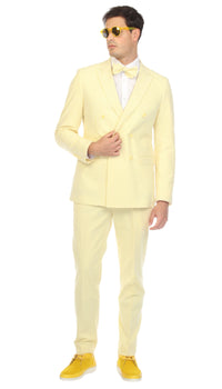 Men's Yellow Double Breasted Slim Fit Seersucker Suit