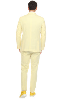 Men's Yellow Double Breasted Slim Fit Seersucker Suit