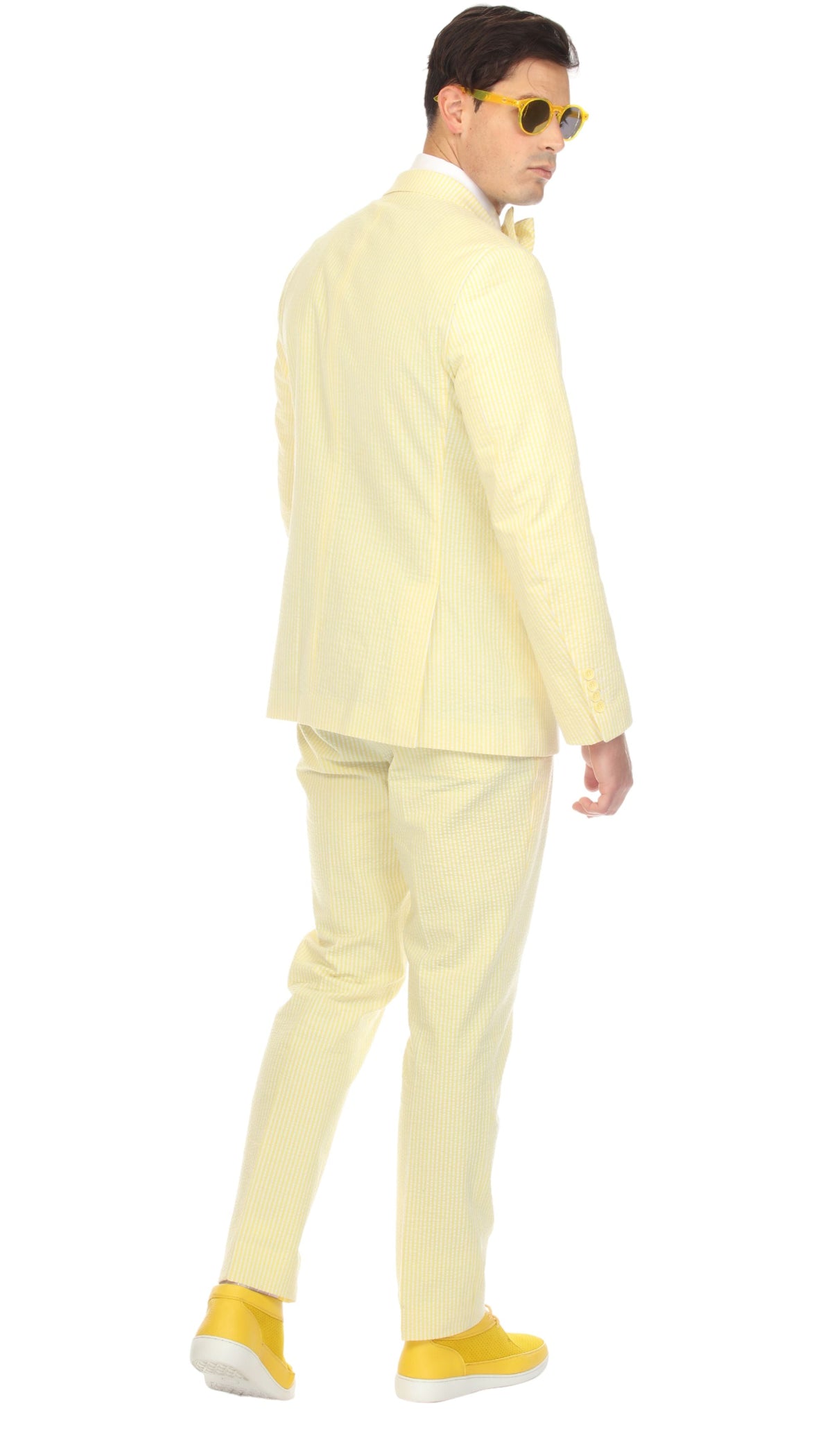 Men's Yellow Double Breasted Slim Fit Seersucker Suit