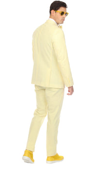 Men's Yellow Double Breasted Slim Fit Seersucker Suit