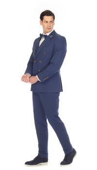 Men's Navy Double Breasted Slim Fit Seersucker Suit