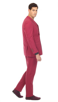 Men's Burgundy Double Breasted Slim Fit Seersucker Suit