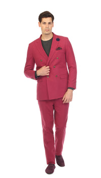 Men's Burgundy Double Breasted Slim Fit Seersucker Suit