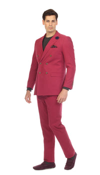 Men's Burgundy Double Breasted Slim Fit Seersucker Suit