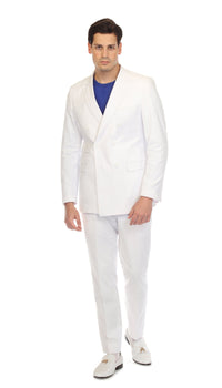 Men's White Double Breasted Slim Fit Seersucker Suit