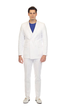 Men's White Double Breasted Slim Fit Seersucker Suit