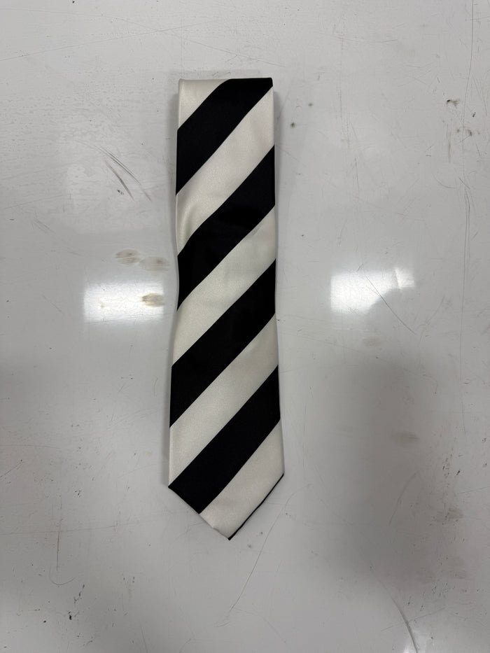 Mens Black & White Stripe Neck Tie.