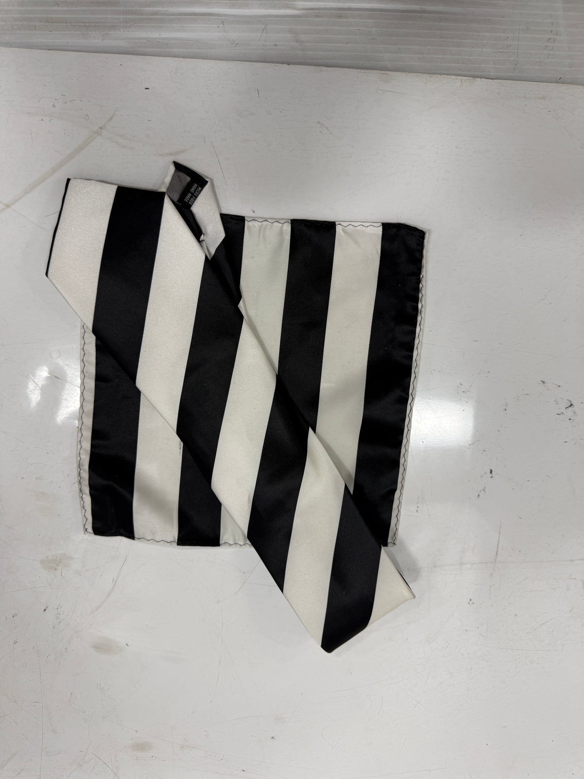 Mens Black & White Stripe Neck Tie.