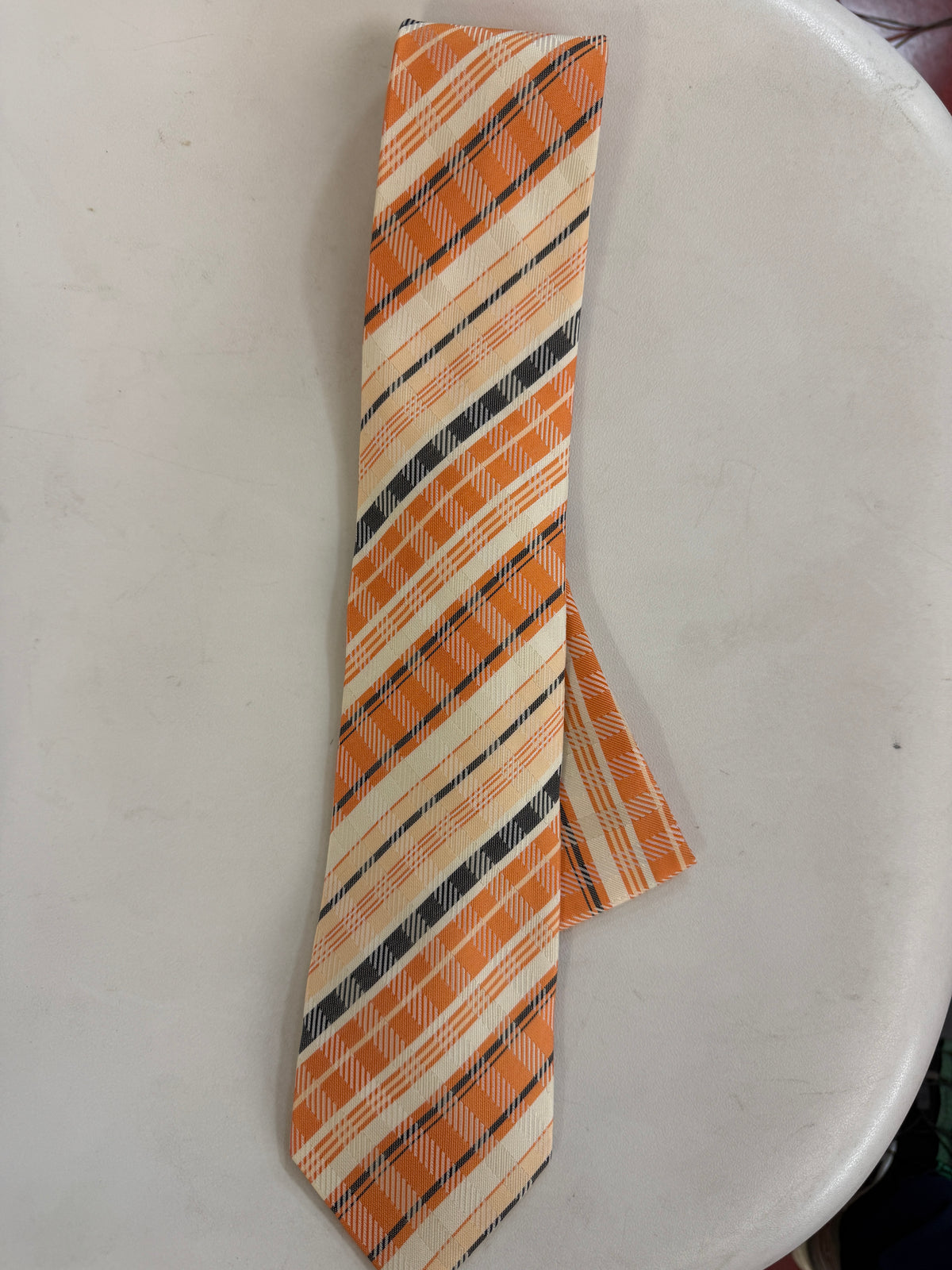 Mens Dads Classic Orange Striped Pattern Business Casual Necktie & Hanky Set VO-3 ORANGE