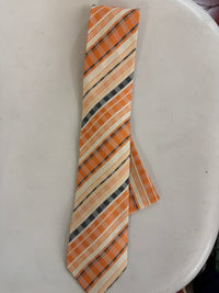 Mens Dads Classic Orange Striped Pattern Business Casual Necktie & Hanky Set VO-3 ORANGE