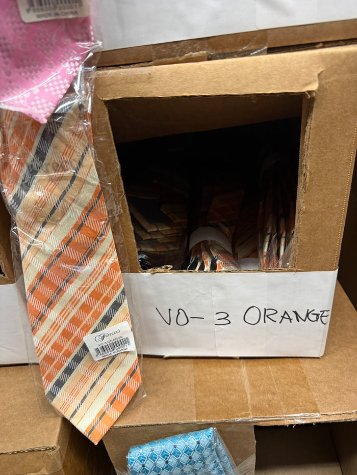 Mens Dads Classic Orange Striped Pattern Business Casual Necktie & Hanky Set VO-3 ORANGE