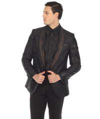 Men's Midnight Black Shawl Collar Tuxedo 1 Button 2 Vent Slim Fit Blazer