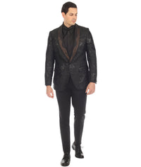 Men's Midnight Black Shawl Collar Tuxedo 1 Button 2 Vent Slim Fit Blazer