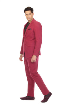 Men's Slim Fit Two Button Burgundy Seersucker Suit