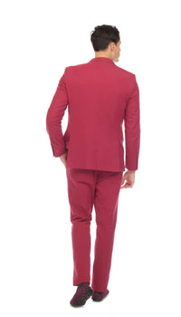 Men's Slim Fit Two Button Burgundy Seersucker Suit