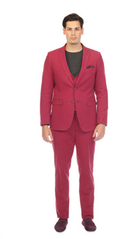 Men's Slim Fit Two Button Burgundy Seersucker Suit