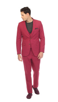 Men's Slim Fit Two Button Burgundy Seersucker Suit