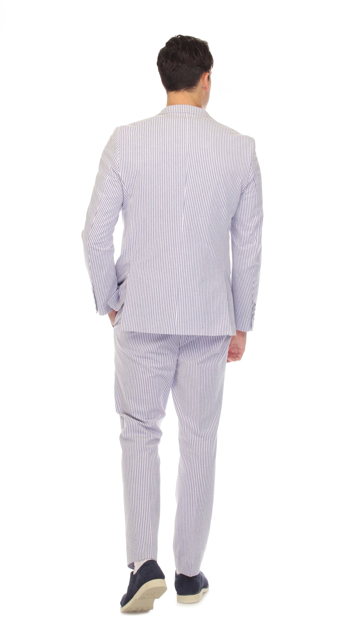Men's Slim Fit Two Button Blue Seersucker Suit