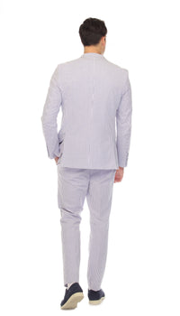 Men's Slim Fit Two Button Blue Seersucker Suit