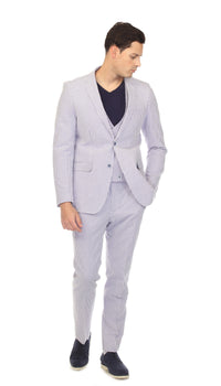 Men's Slim Fit Two Button Blue Seersucker Suit