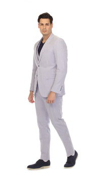 Men's Slim Fit Two Button Blue Seersucker Suit