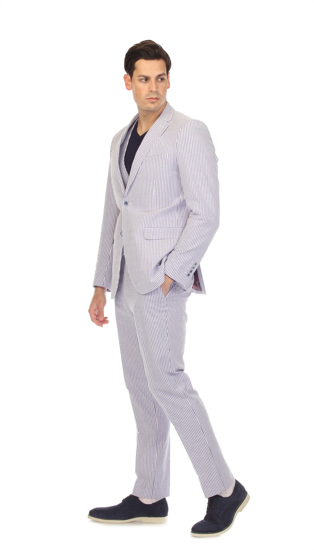 Men's Slim Fit Two Button Blue Seersucker Suit