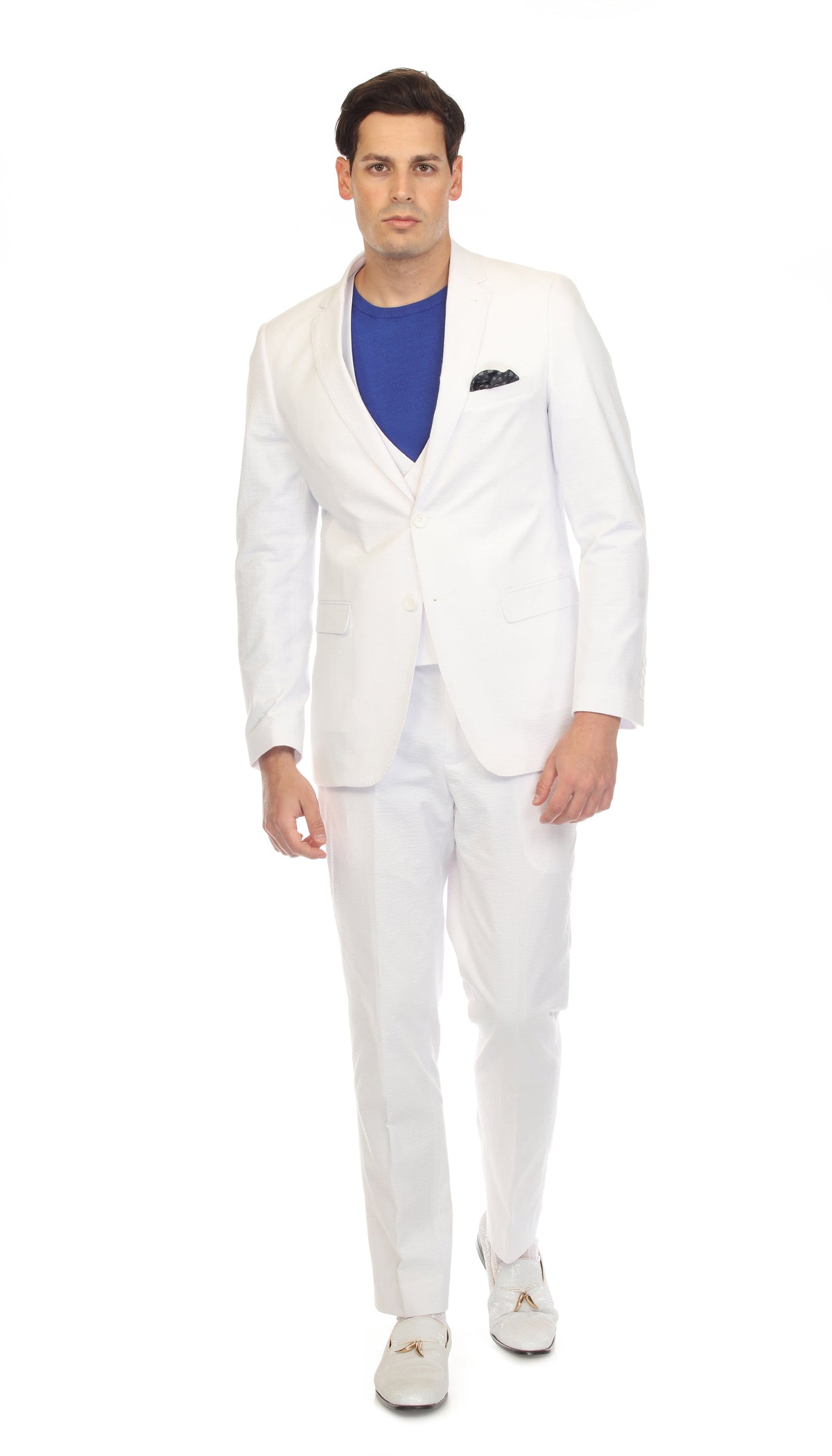 Men's Slim Fit Two Button White Seersucker Suit