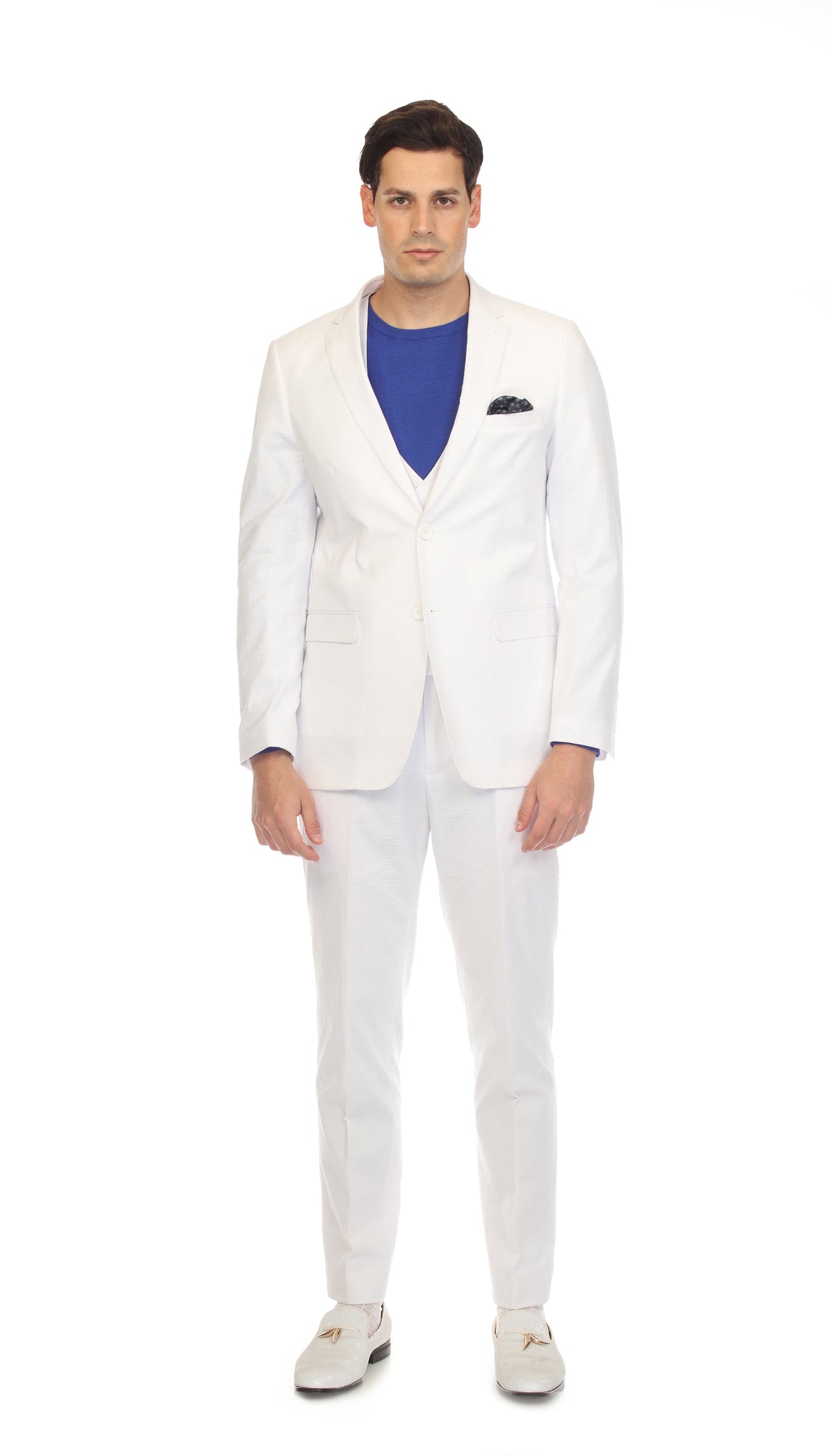 Men's Slim Fit Two Button White Seersucker Suit