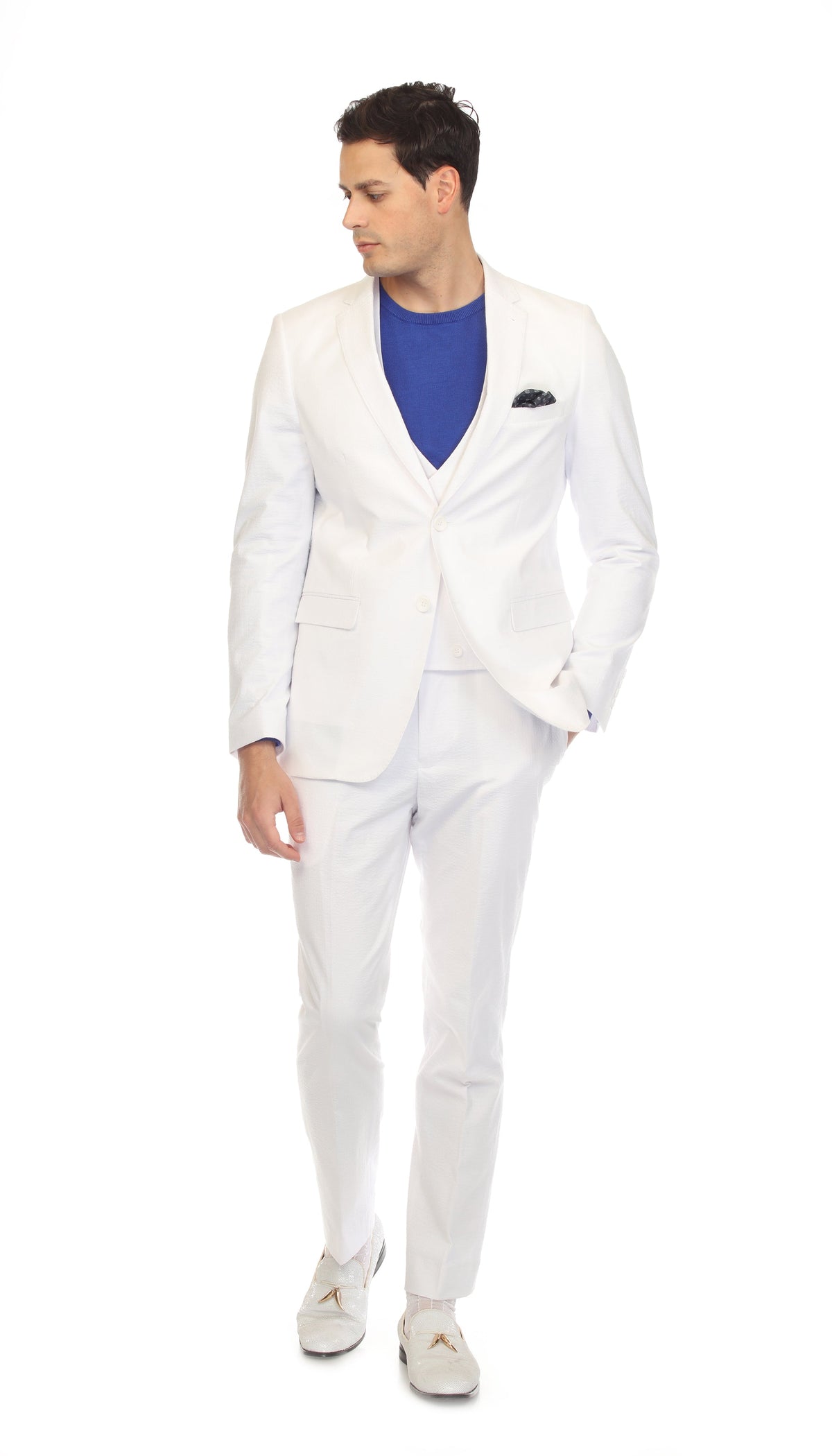 Men's Slim Fit Two Button White Seersucker Suit