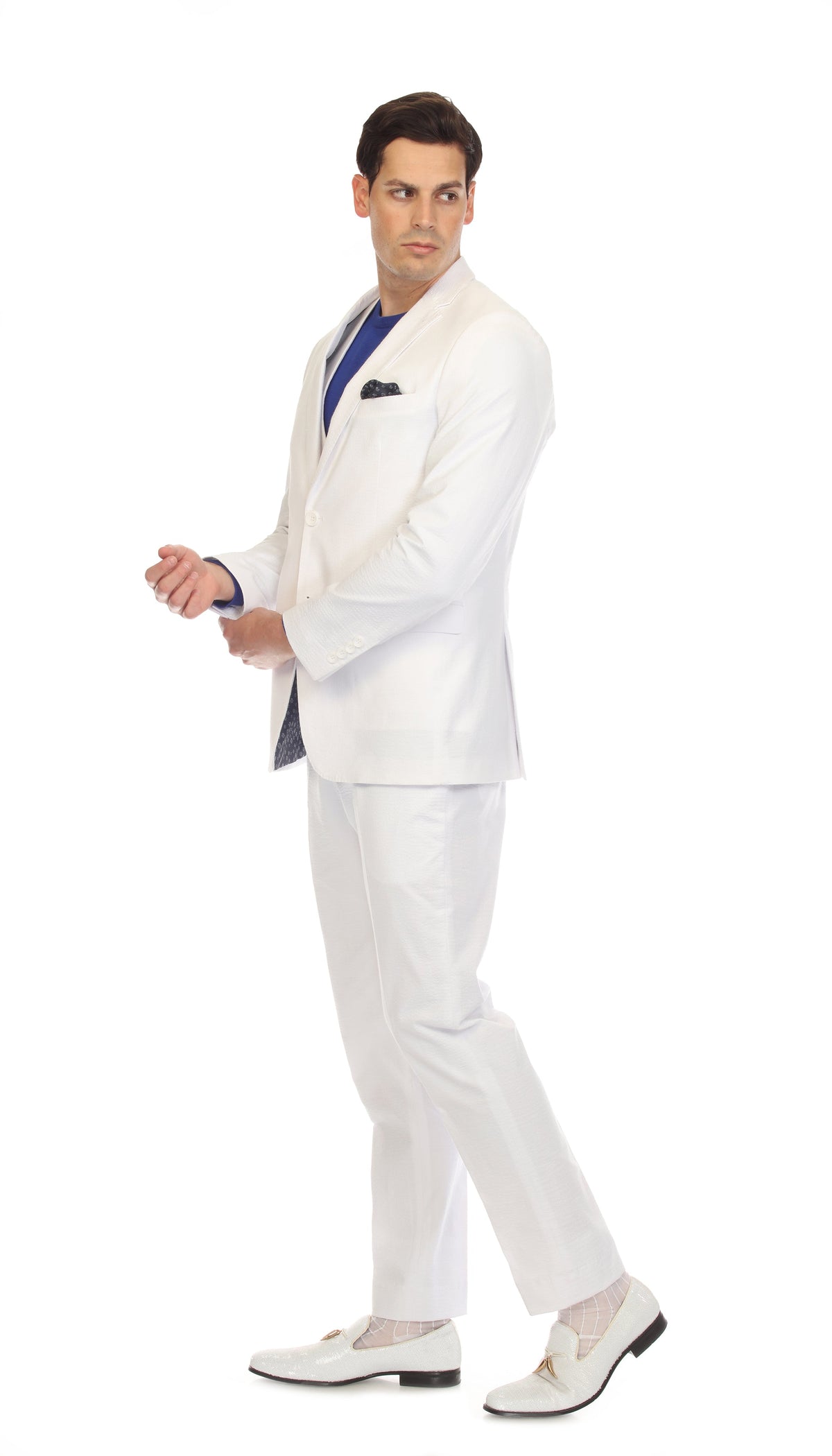 Men's Slim Fit Two Button White Seersucker Suit