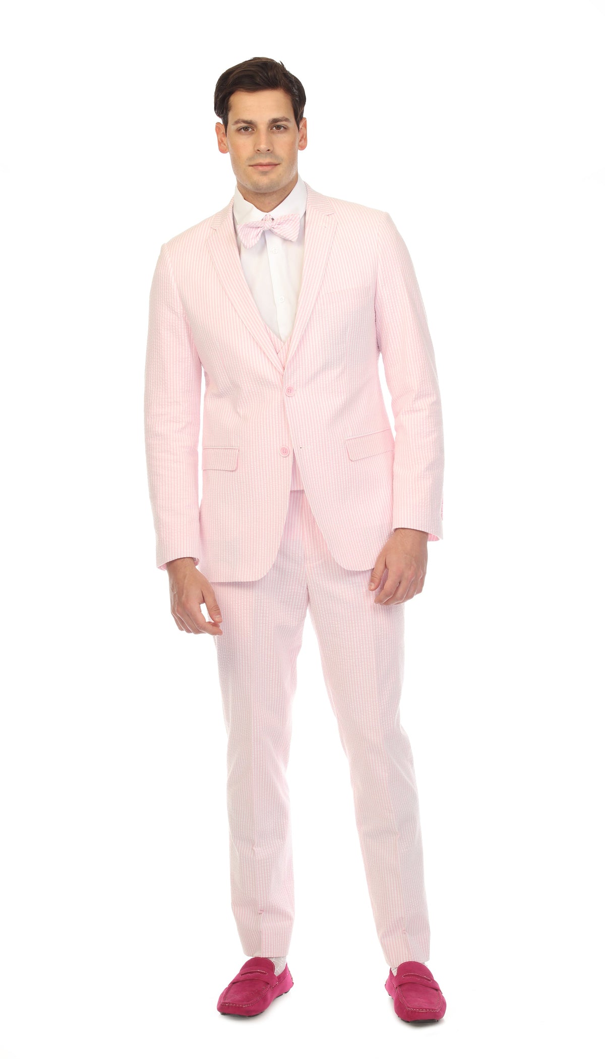 Men's Slim Fit Two Button Pink Seersucker Suit
