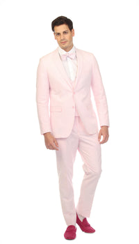 Men's Slim Fit Two Button Pink Seersucker Suit