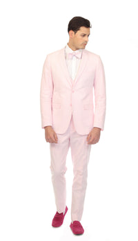 Men's Slim Fit Two Button Pink Seersucker Suit