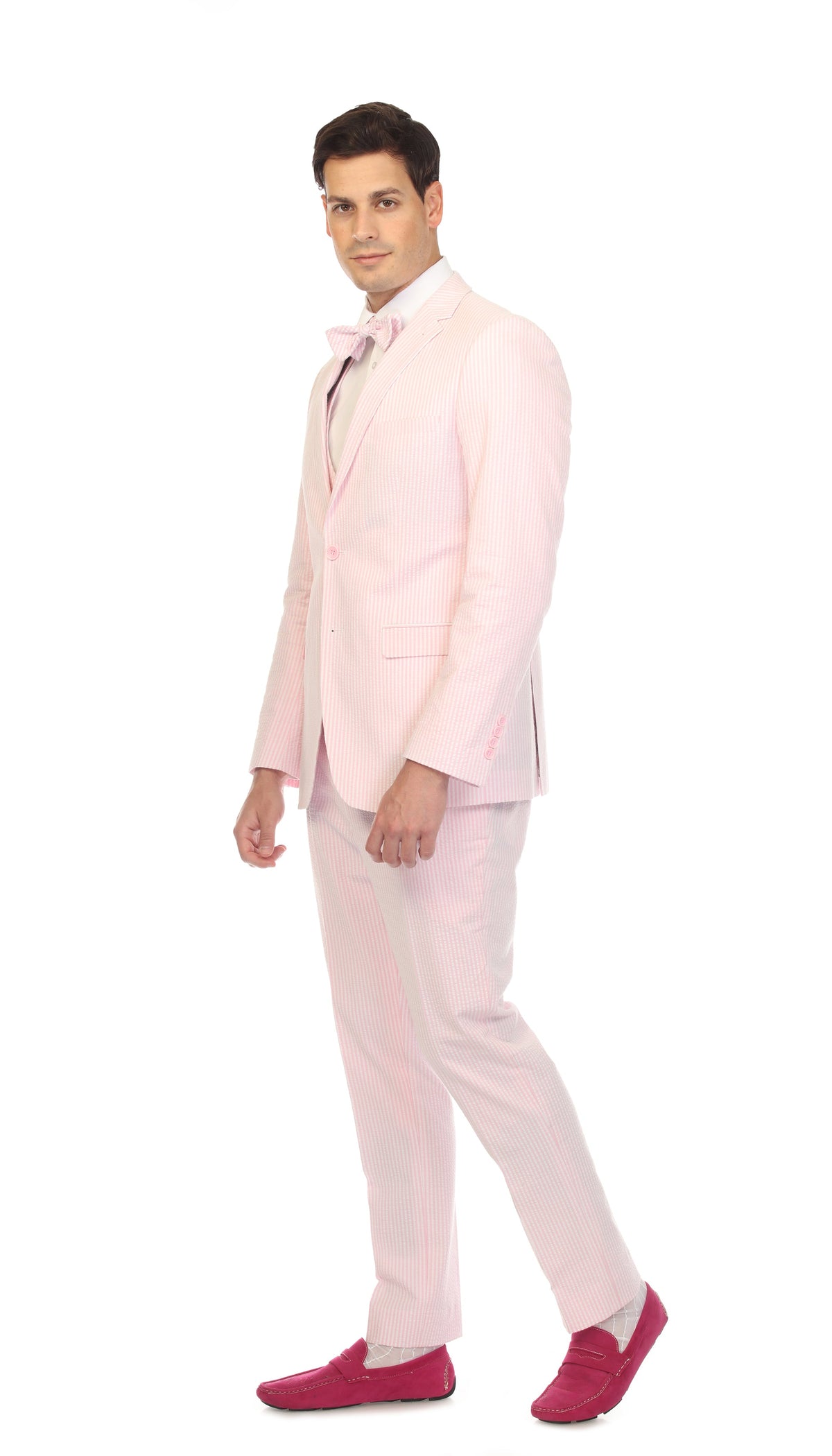Men's Slim Fit Two Button Pink Seersucker Suit