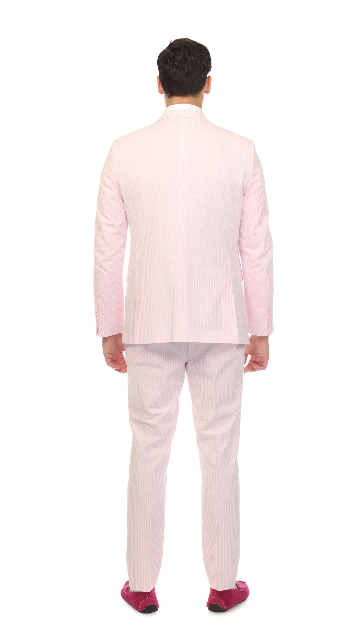 Men's Slim Fit Two Button Pink Seersucker Suit