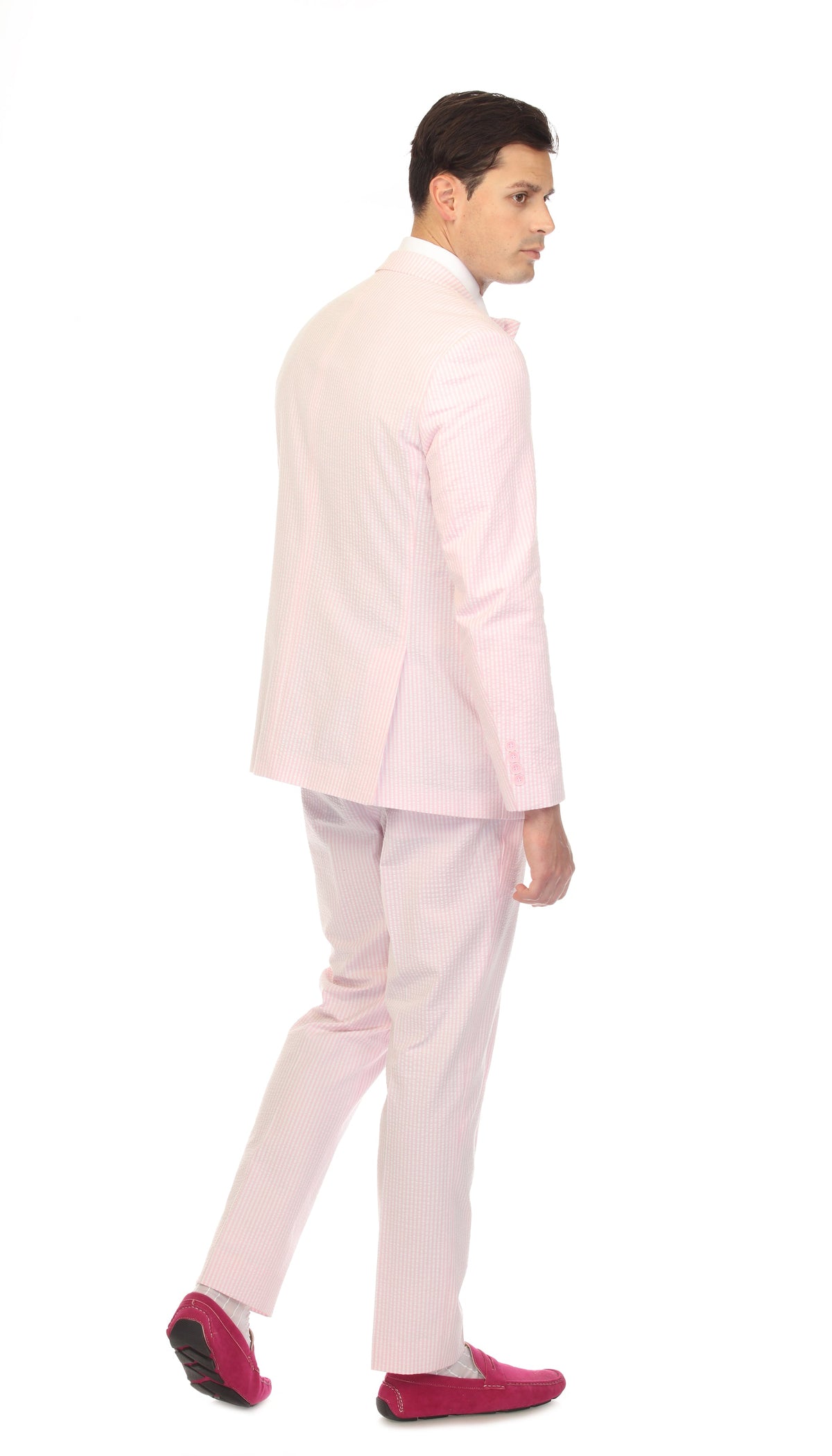 Men's Slim Fit Two Button Pink Seersucker Suit