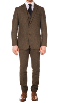 Bradford Cognac Slim Fit 3 Piece Tweed Suit Notch.