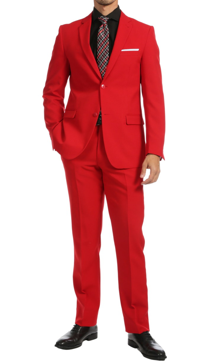 Paul Lorenzo Mens Red Slim Fit 2 Piece Suit