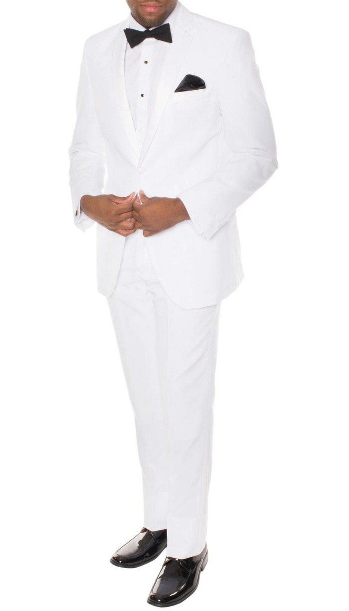 Paul Lorenzo Mens White Regular Fit 2 Piece Tuxedo